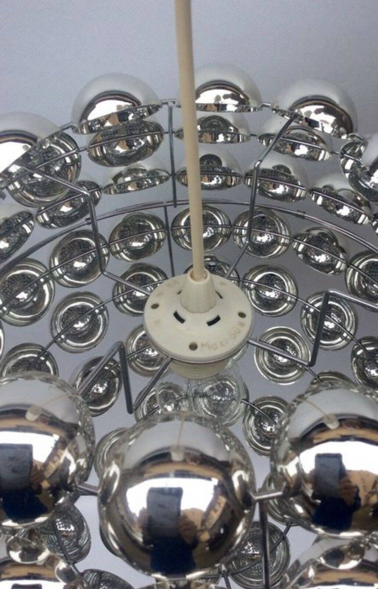 Kinetic suspension lamp with half swivel spheres from the 70s
