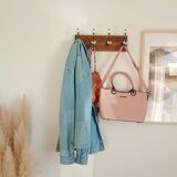 Wall-mounted coat rack with 8 hooks – vintage style – stained wood & metal