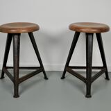 Pair of Industrial Steel Factory Stools By Rowac Robert Wagner Chemnitz, 1930s