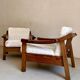 Brutalist Biosca armchairs in stained pine wood, Spain 1960