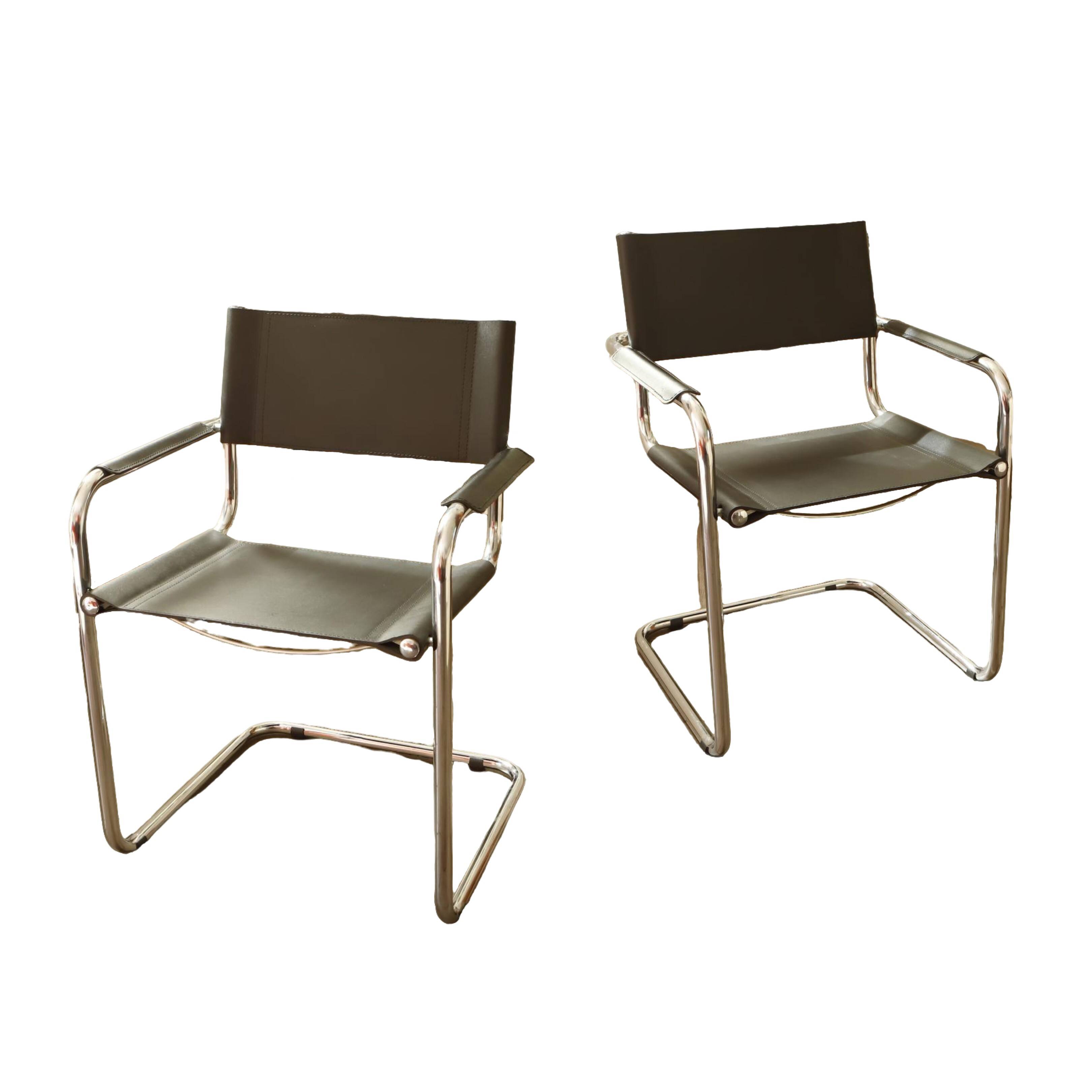 Mart Stam Style Cantilever Chairs – S34 Inspired, Chrome Frame, Leather Uph