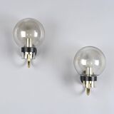 Pair of brass and blown glass wall lights, Glashütte Limburg
