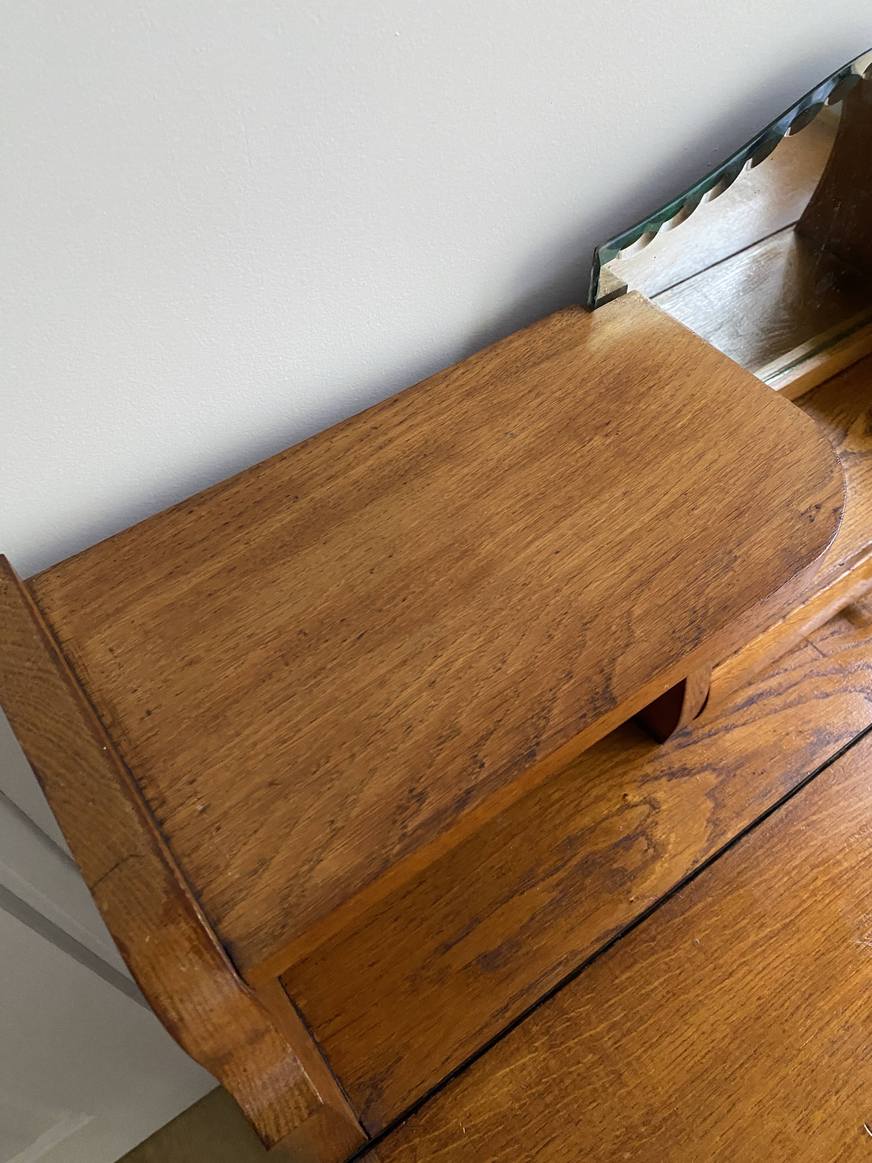 Wooden console table / vintage folding desk with mirror and small drawer