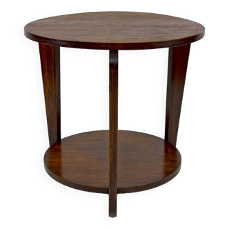 Modernist Art Deco round pedestal table in patinated oak, France, Circa 1930