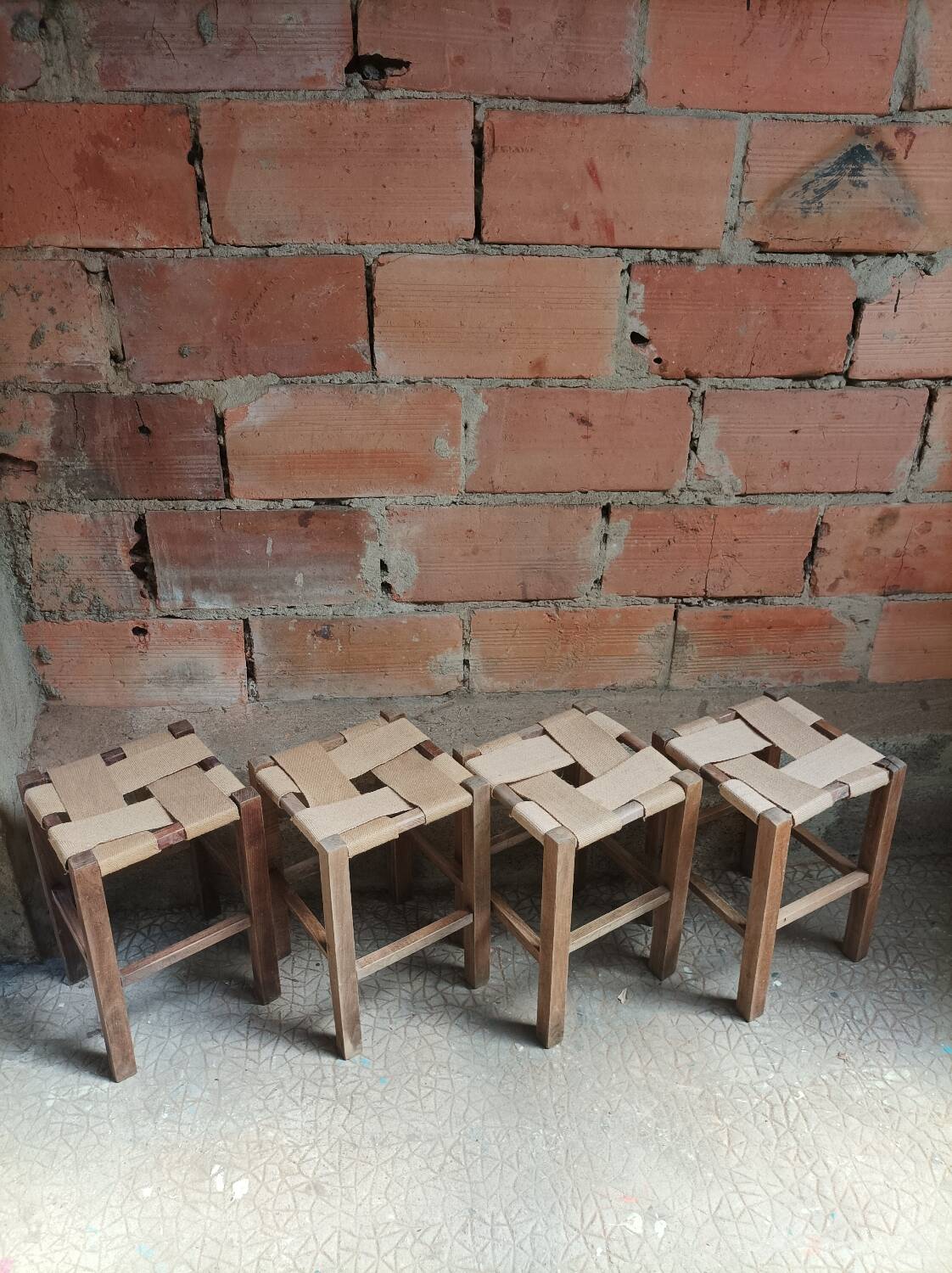 Set of 4 authentic wooden stools