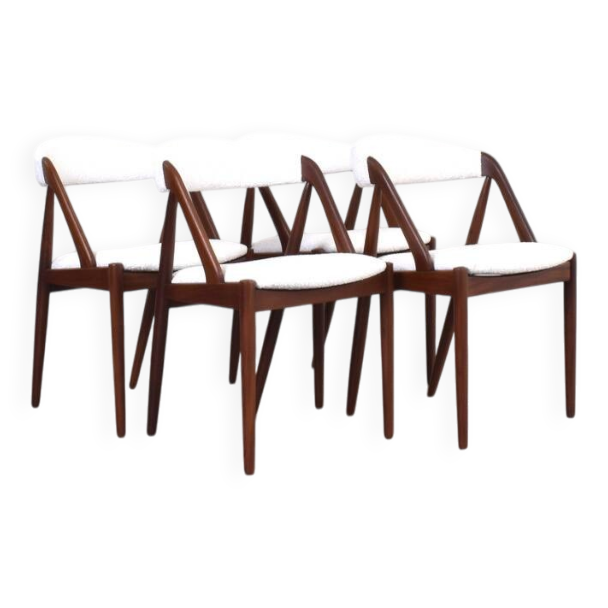 Teak & Boucle Chairs by Kai Kristiansen for Schou Andersen, 1960s, Set of 4