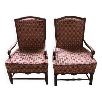 Pair of bergère armchairs with cushioned seat