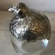 Quail-shaped table mustard silver metal and glass