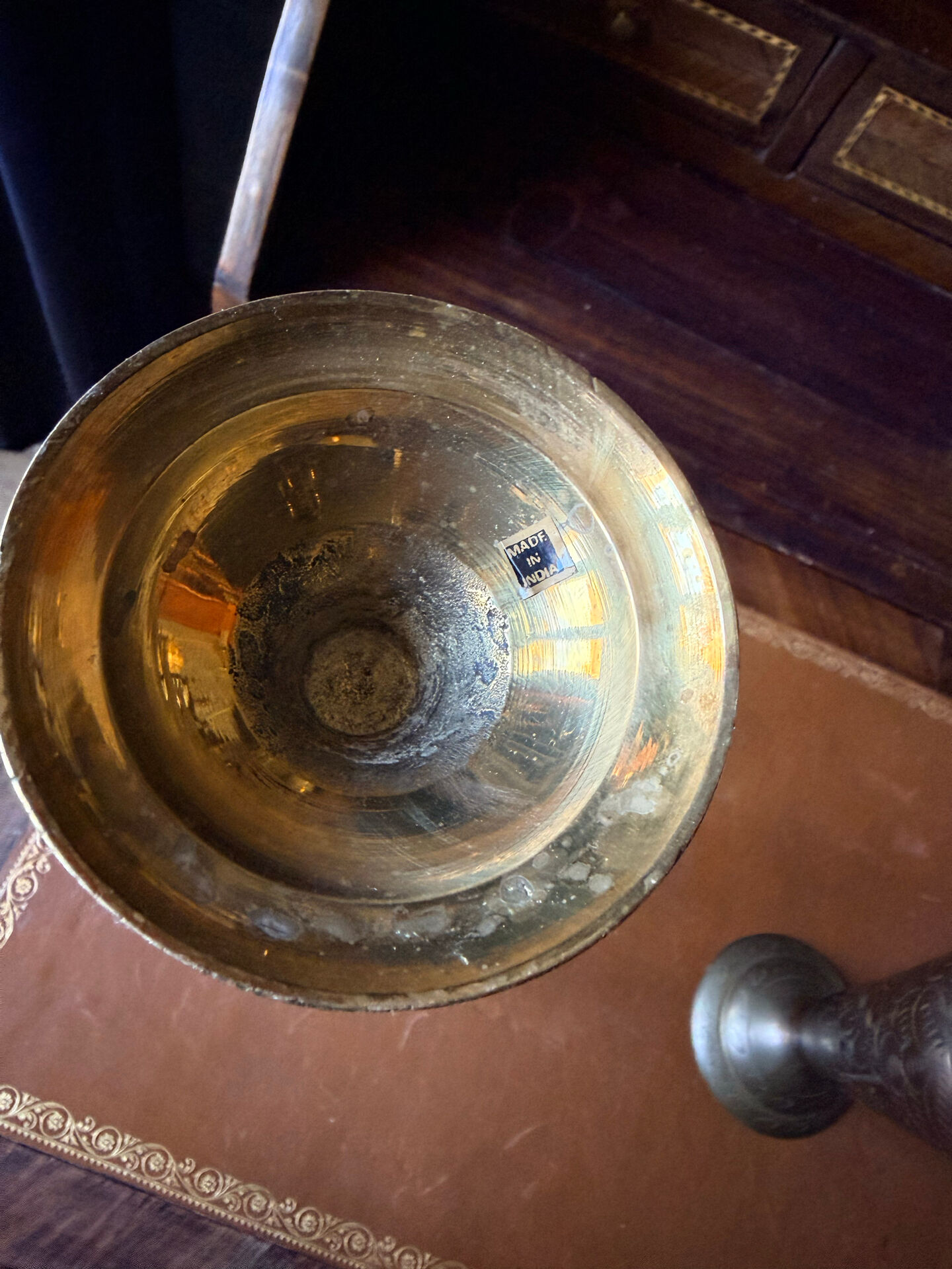 Pair of vintage brass hand-engraved flower vases.