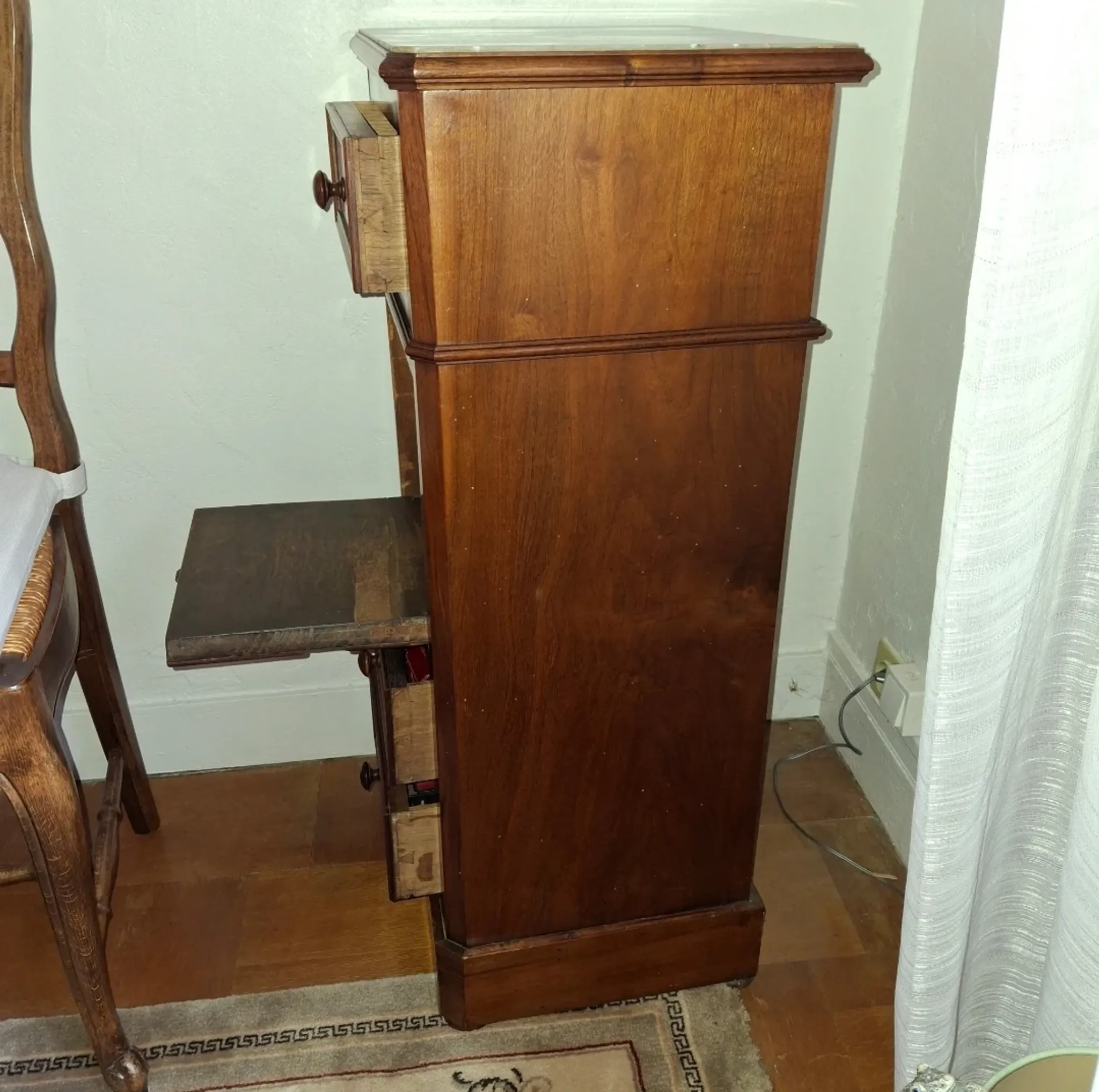 Walnut burl bedside cabinet