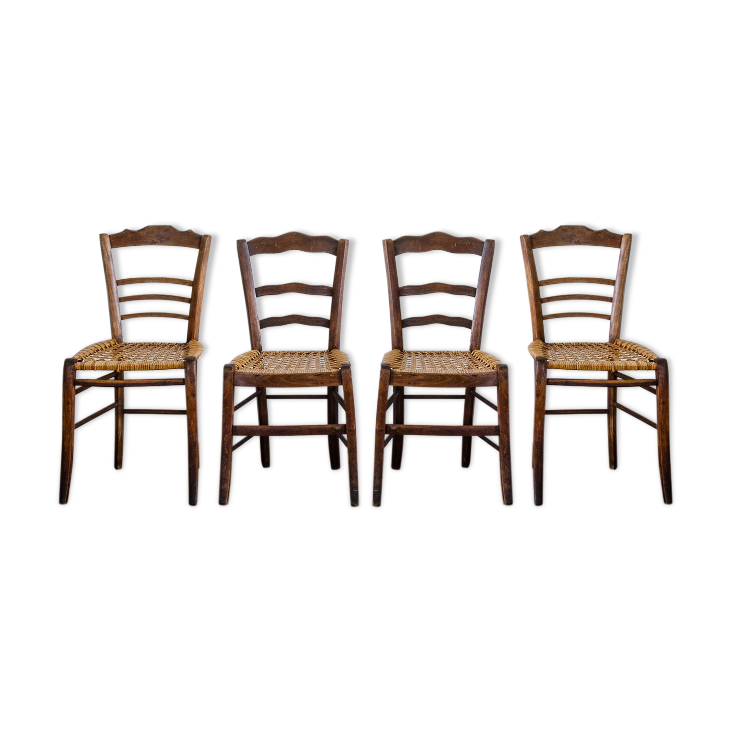 4 old flying chairs with natural canning seat