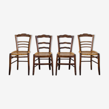 Set de 4 chaises volantes anciennes avec assise en cannage naturel