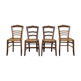 Set de 4 chaises volantes anciennes avec assise en cannage naturel