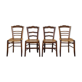 4 old flying chairs with natural canning seat
