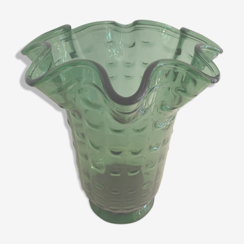 Vase Empoli italien vert, en verre soufflé et bullé, 1960