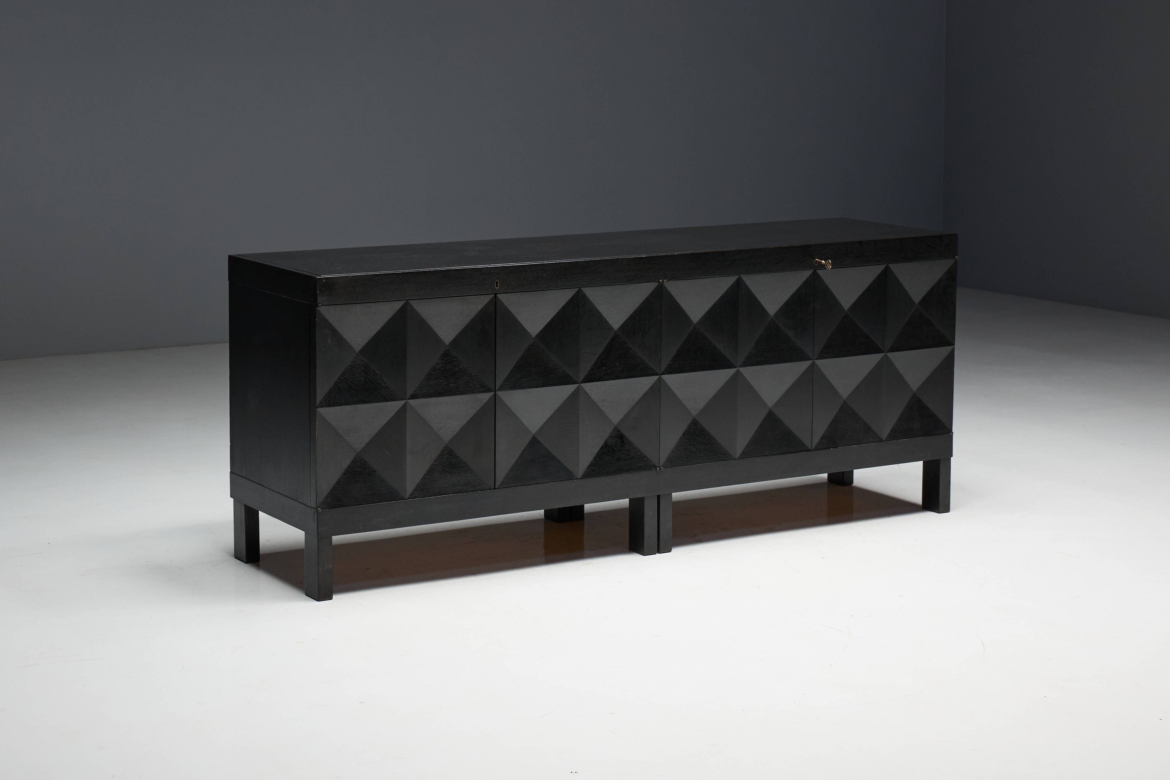 Brutalist De Coene sideboard in stained oak, Belgium, 1970s