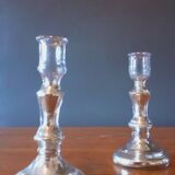 Pair Of Old Candlesticks In Eglomized/Mercurized Glass