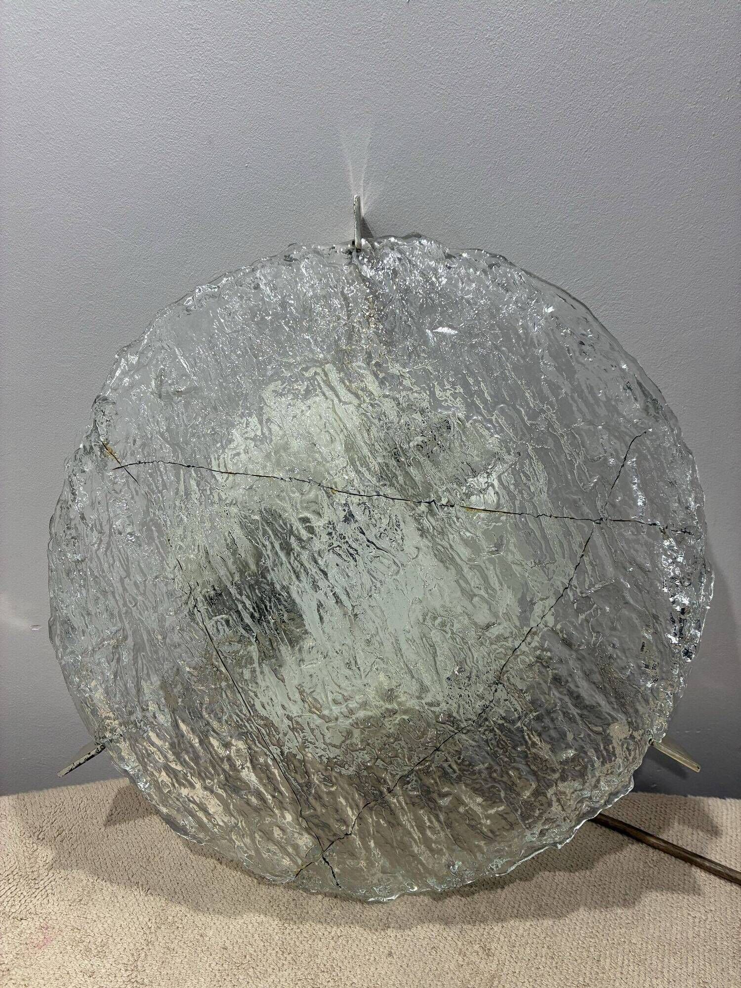 Kaiser Leuchten ice glass flush mount with chrome holders, 40 cm, 1970s