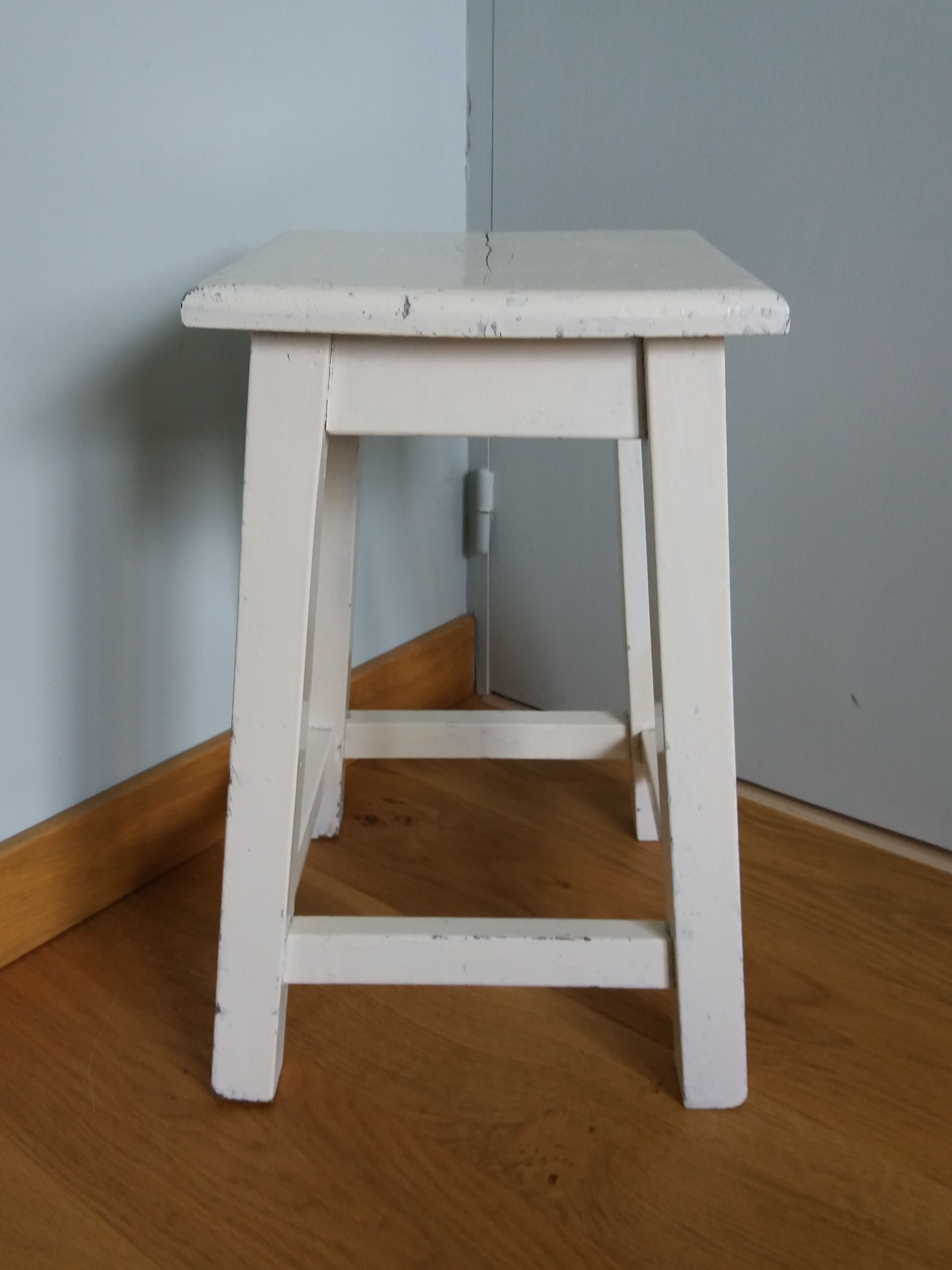 Square workshop stool painted white