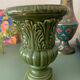Vase Médicis, cache-pot vintage en céramique vert olive