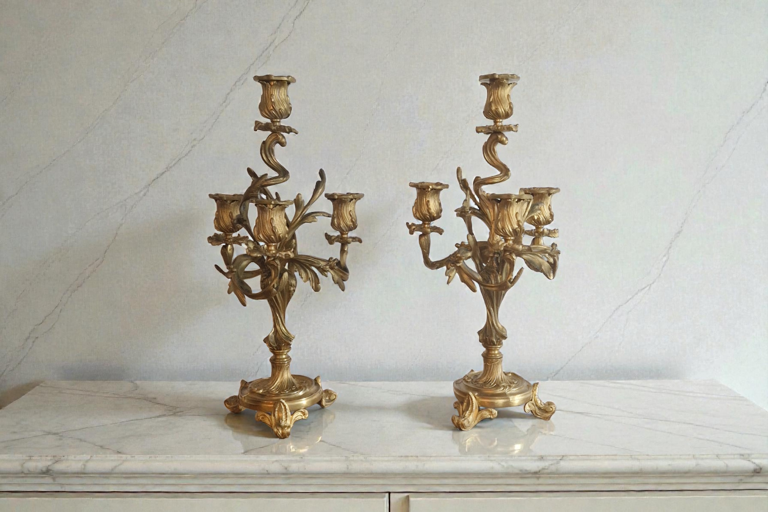 Pair of gilded bronze candelabra – Louis XV style – 19th century