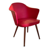 Cocktail chair in wood and red moleskin - 1960s