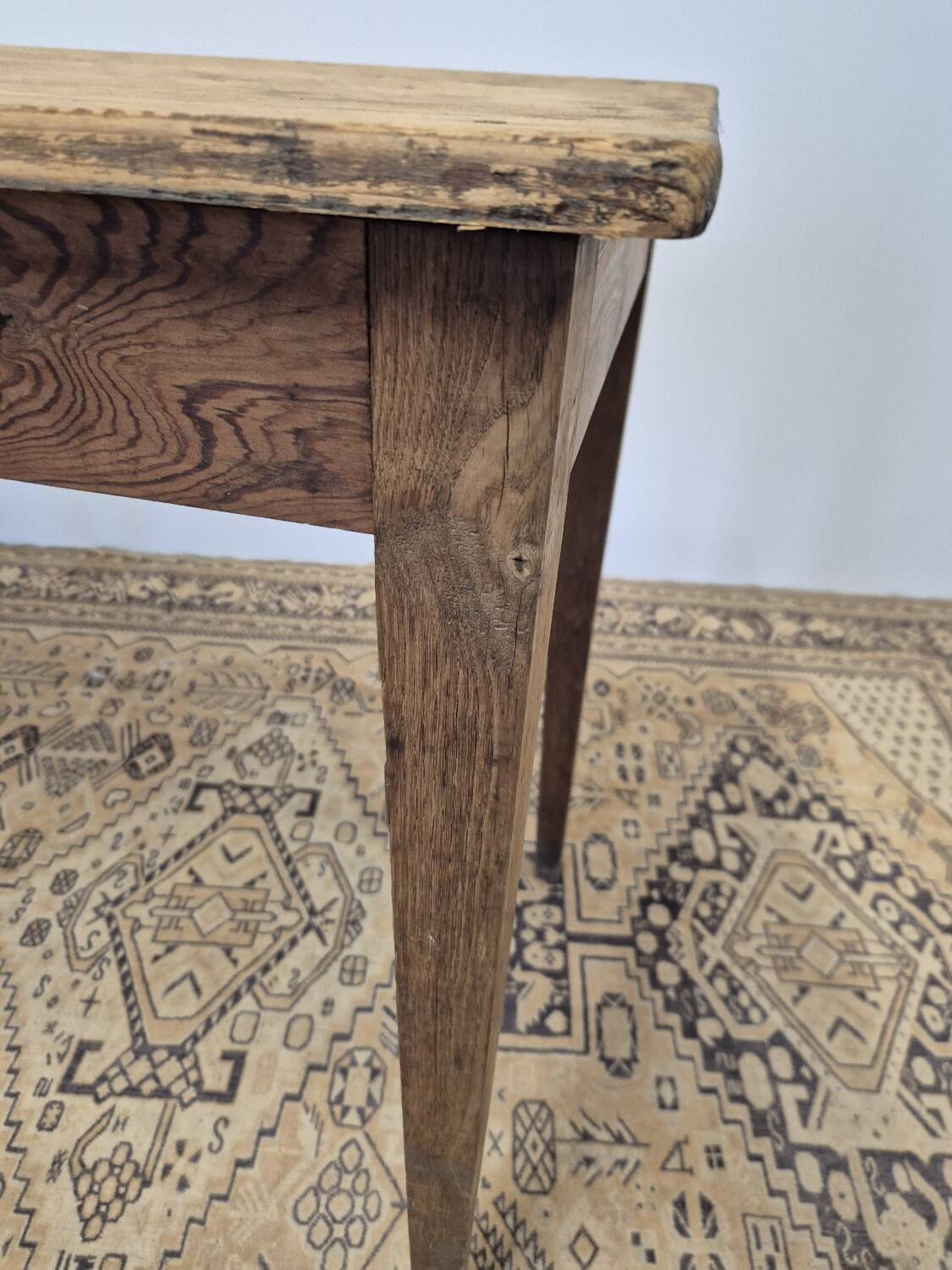 Rustic farmhouse table/desk in solid oak and antique fir 1950s