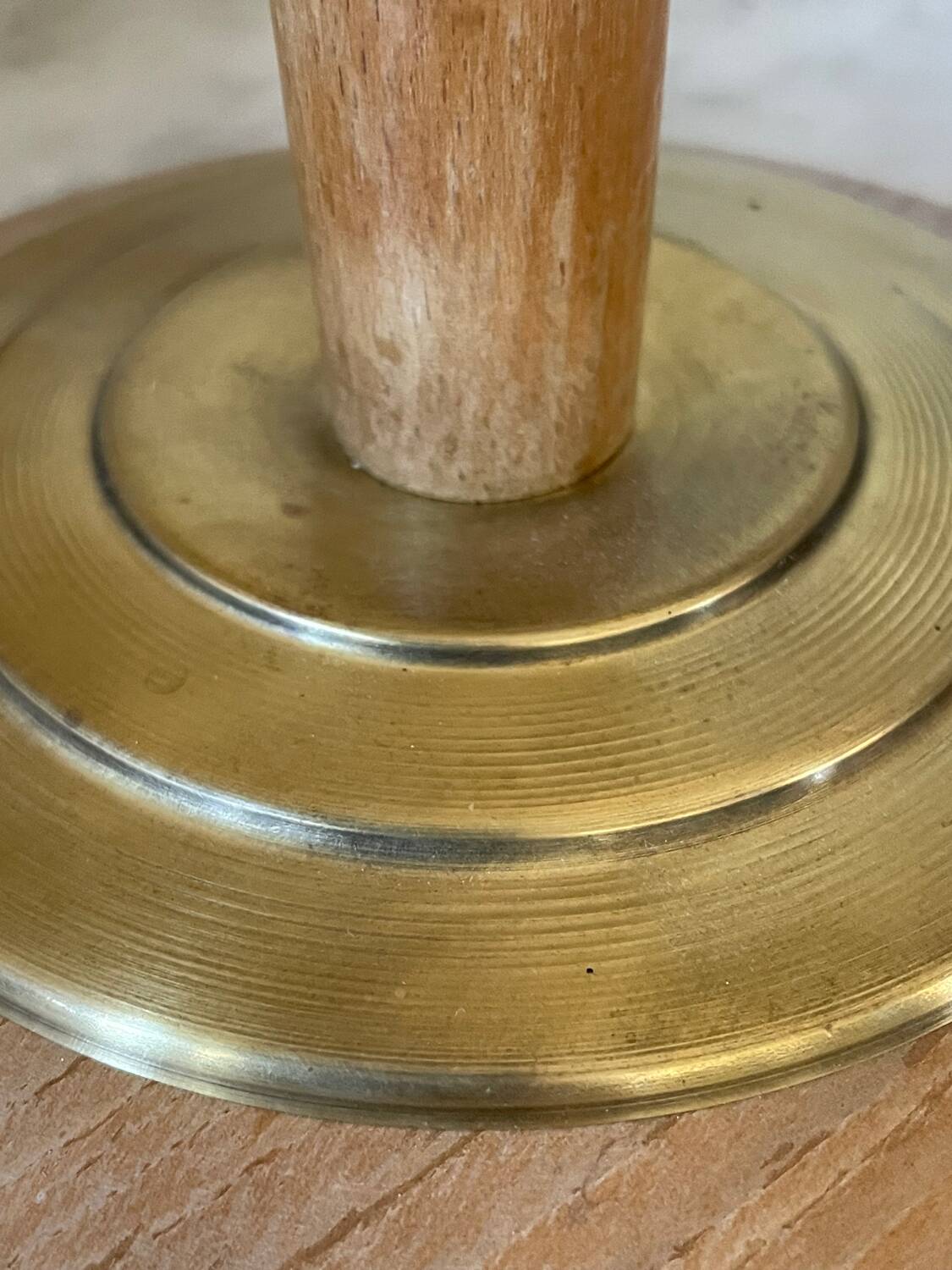 Pied de lampe hêtre et laiton style Mazda