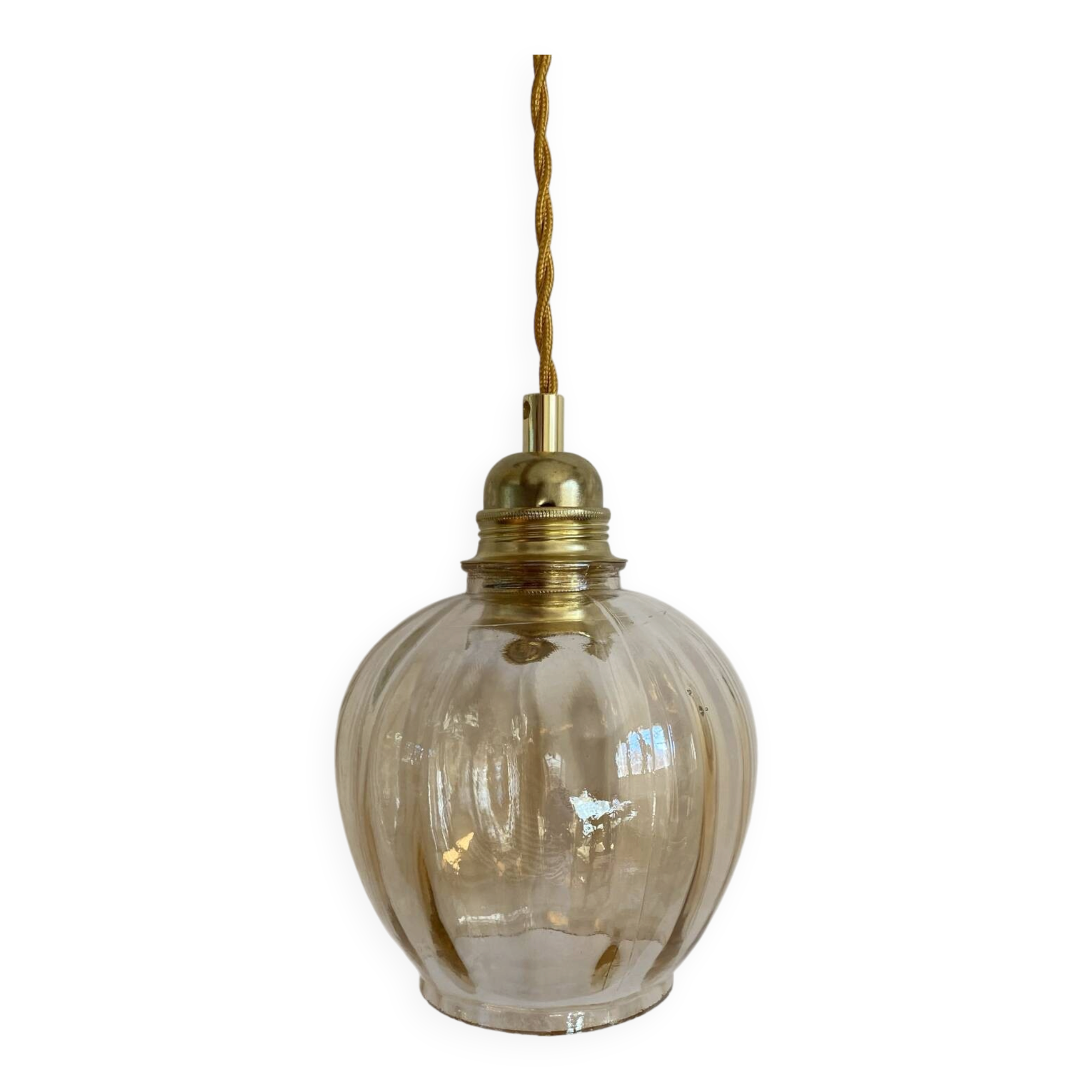 Vintage amber glass suspension globe