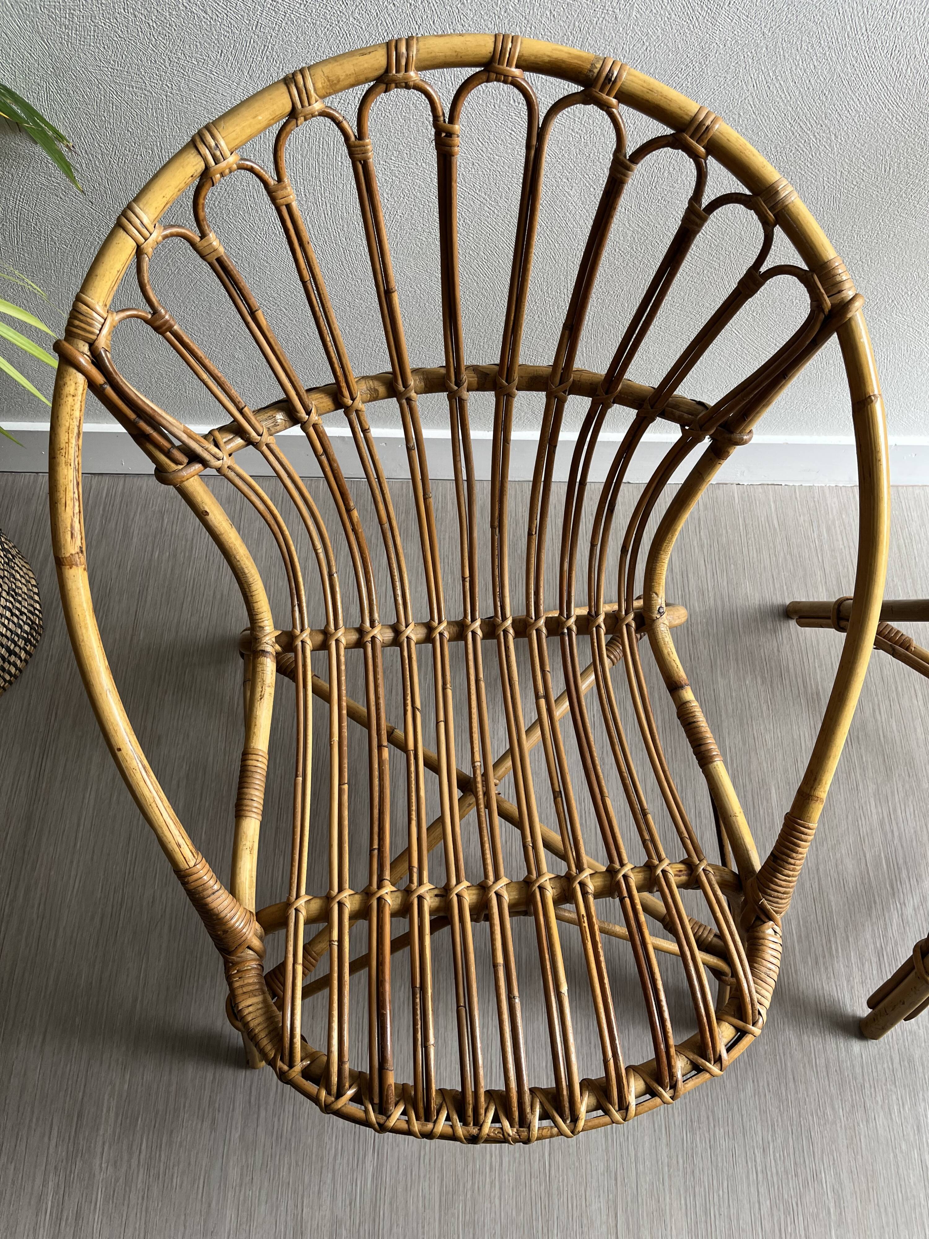 Vintage rattan shell armchairs