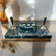 Perpetual calendar with vintage pen holder black gold marble effect