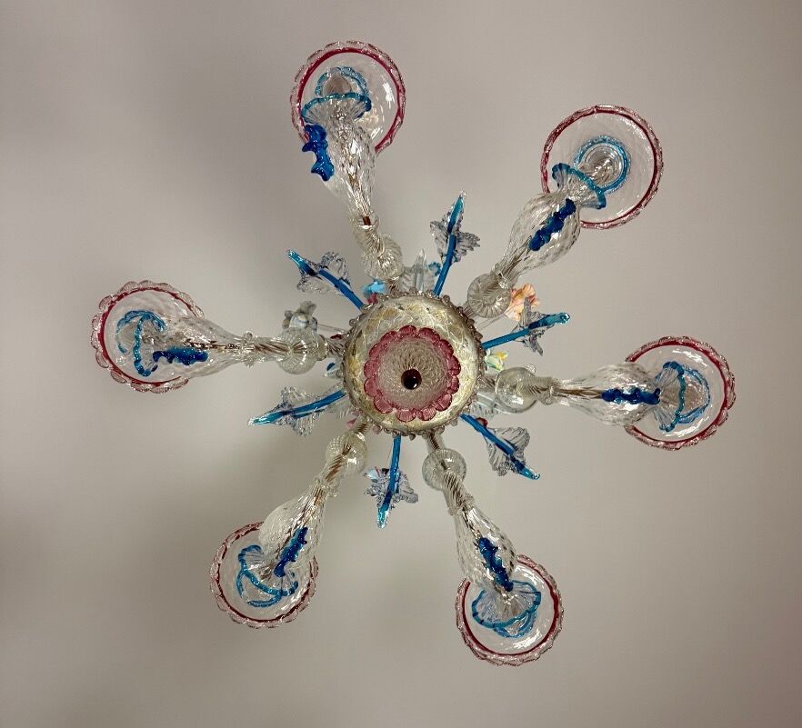 Venetian Rezzonico chandelier in multicoloured Murano glass circa 1900