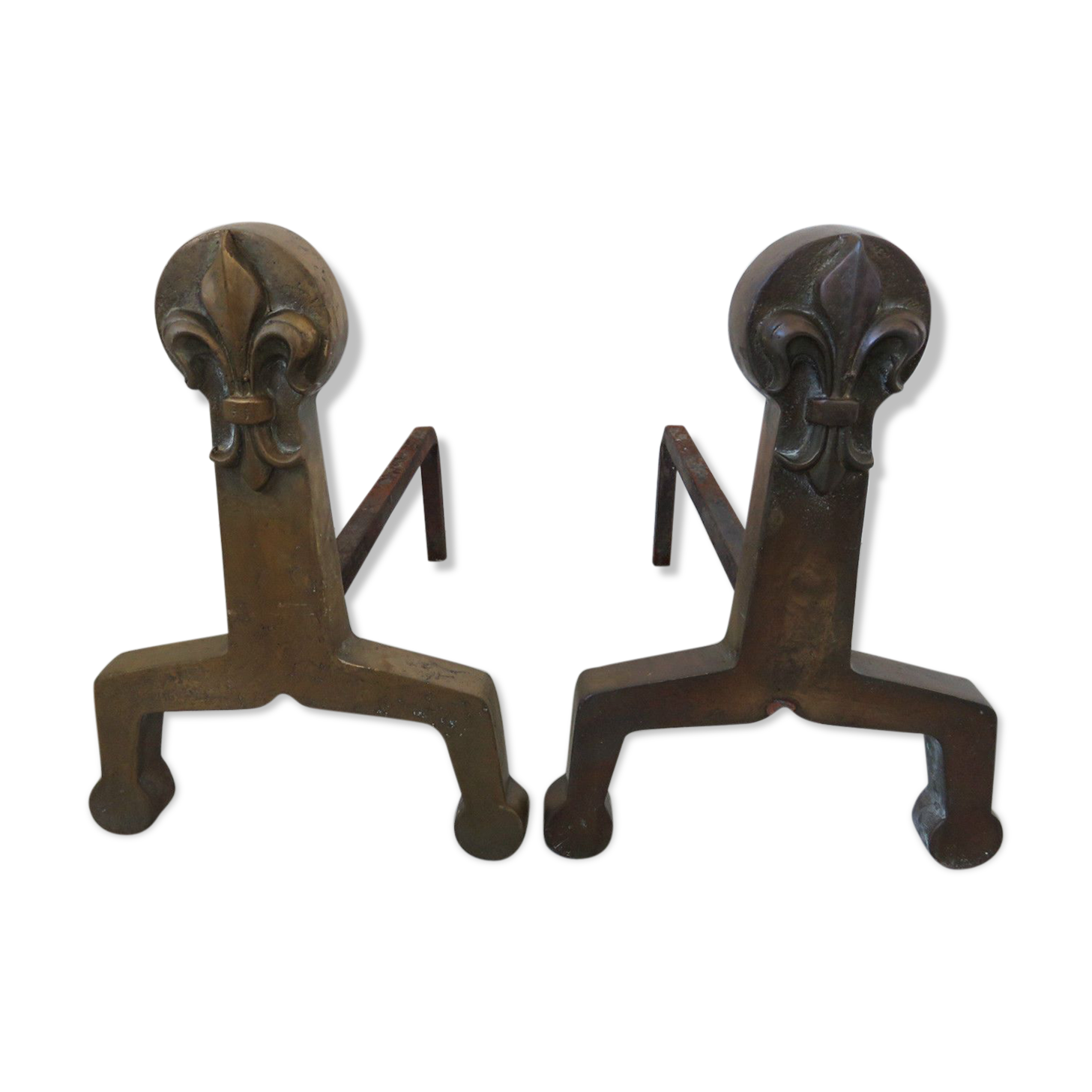 Paire de chenets modernistes en bronze massif