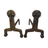 Paire de chenets modernistes en bronze massif
