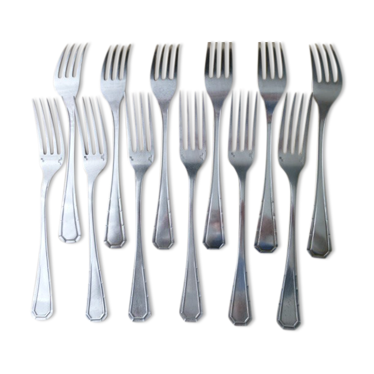 Box of 12 forks of table metal silver Alfénide Model Tosca