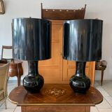 Pair of Vintage Black Ceramic Lamps from the 70s