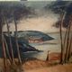 Painting on wood landscape by the water