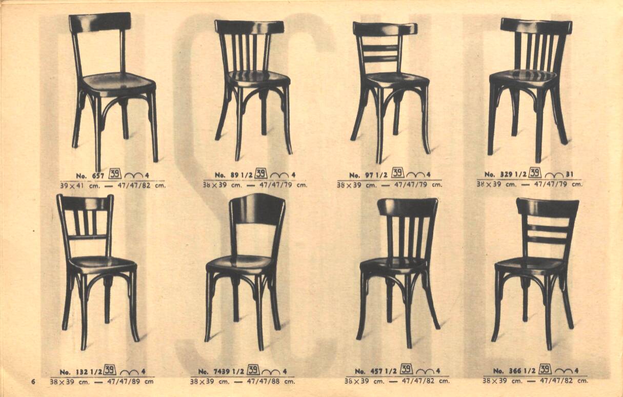 2 FISCHEL chairs, Art Deco 1938 bistro, wooden seat