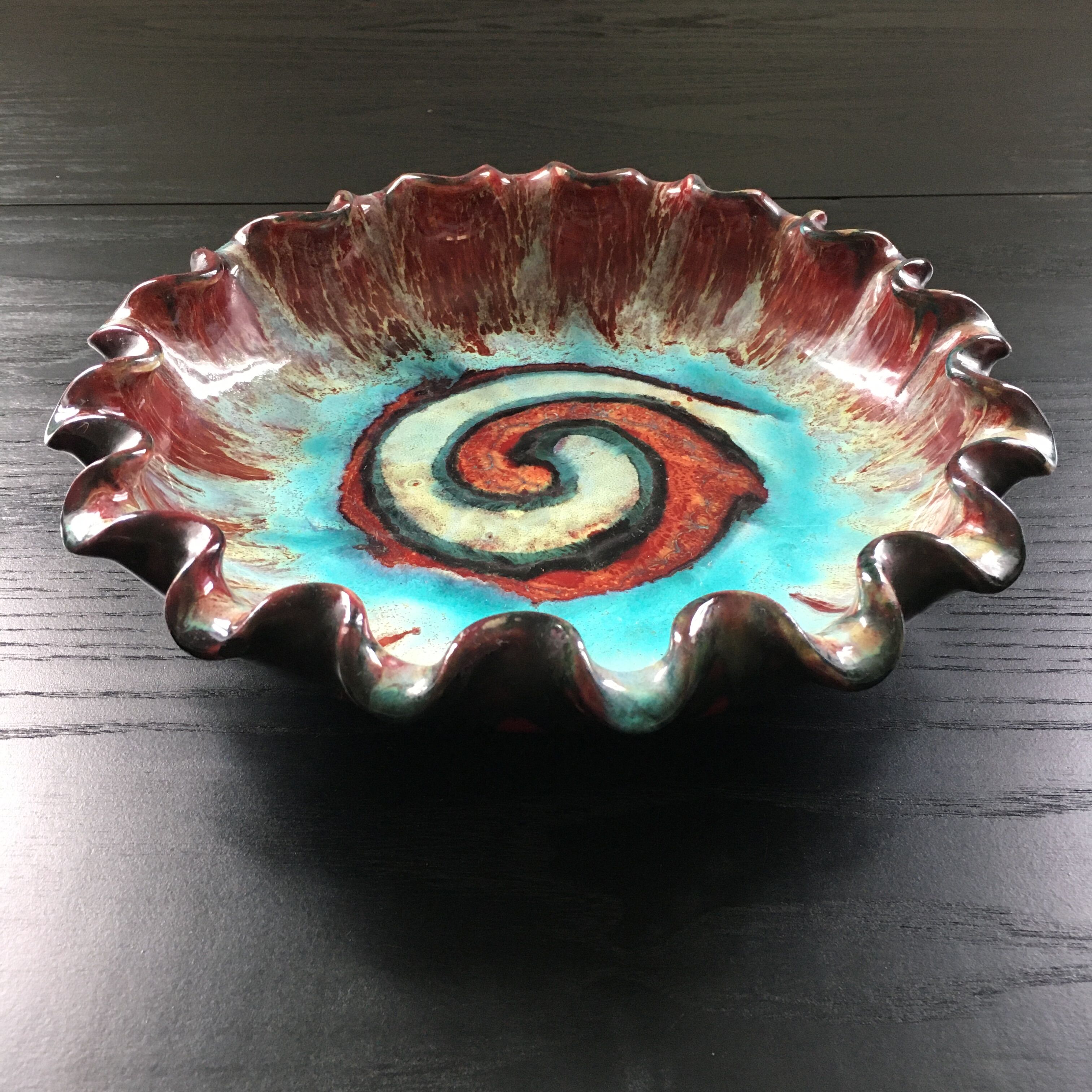 Shallow corolla dish signed