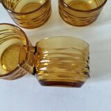 Set of 4 vintage amber glass mugs with textured 70s design