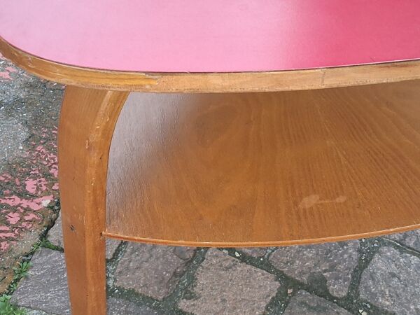 Table de salon tripode double plateaux Hugues Steiner Bow Wood