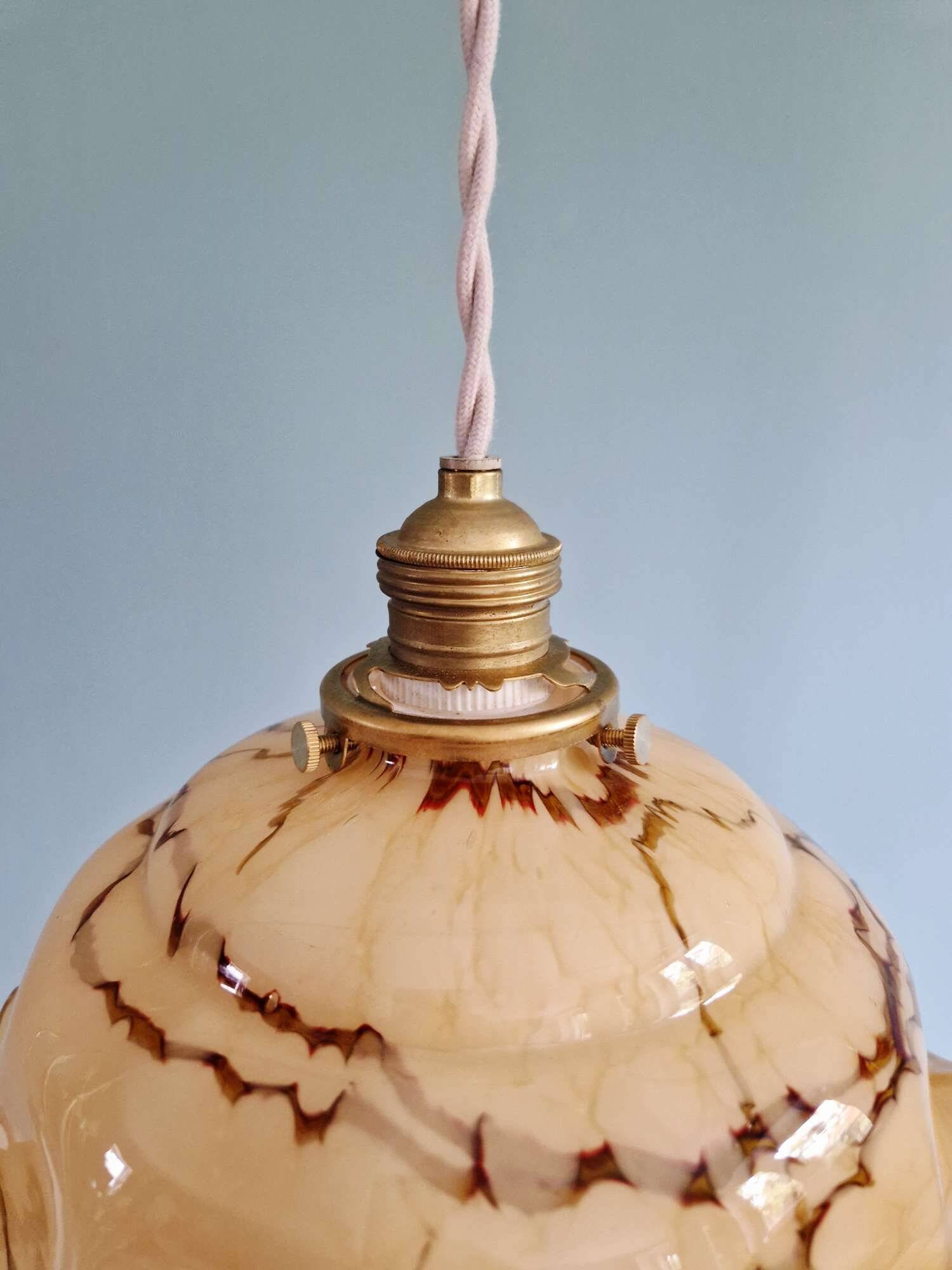 Art Deco marbled opaline pendant light, Scailmont, 1920-30