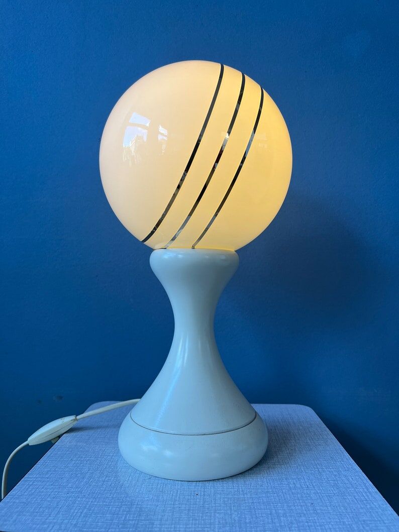 Space Age table lamp in white opaline glass