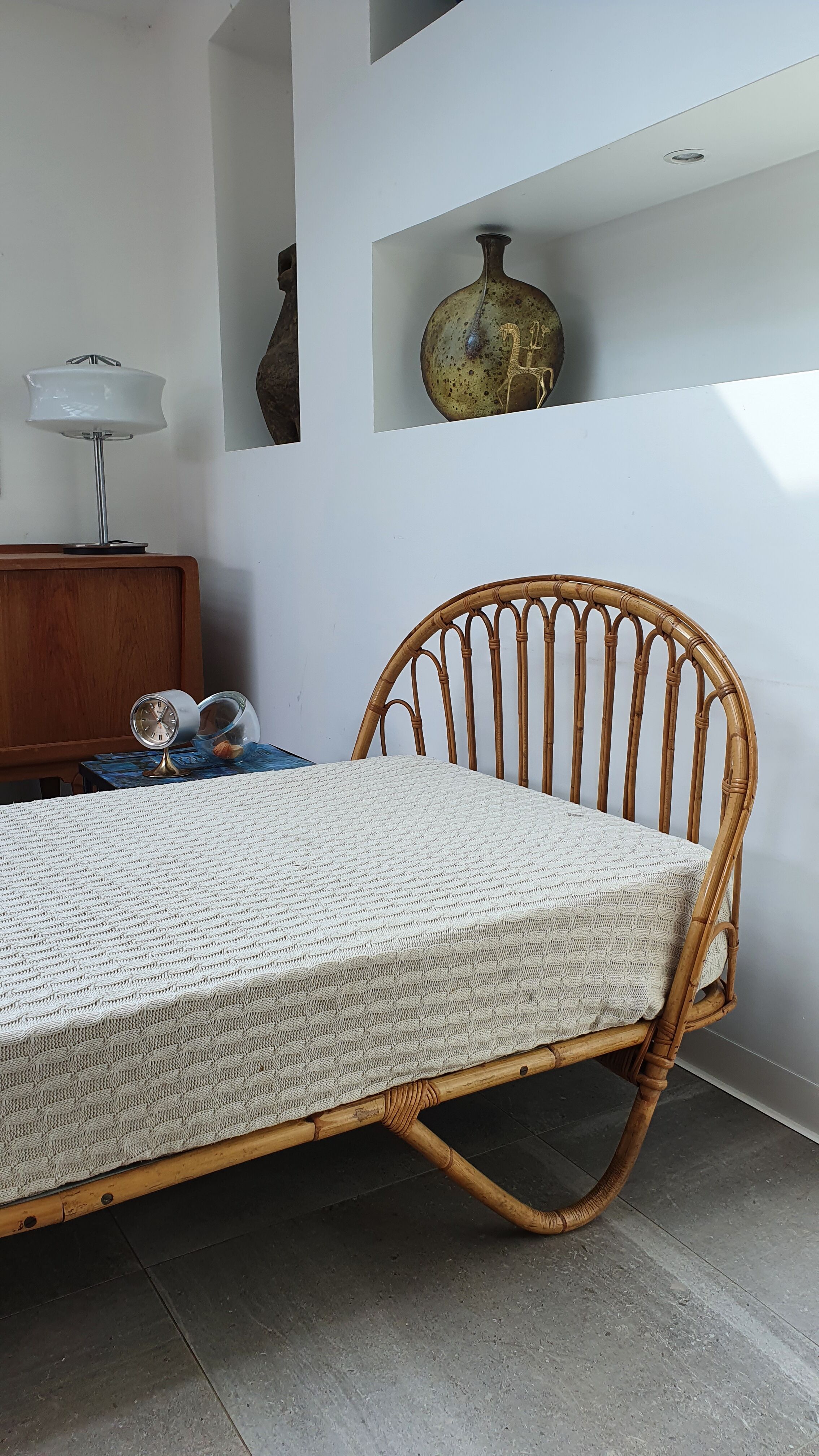 Rattan basket bed from the 50s