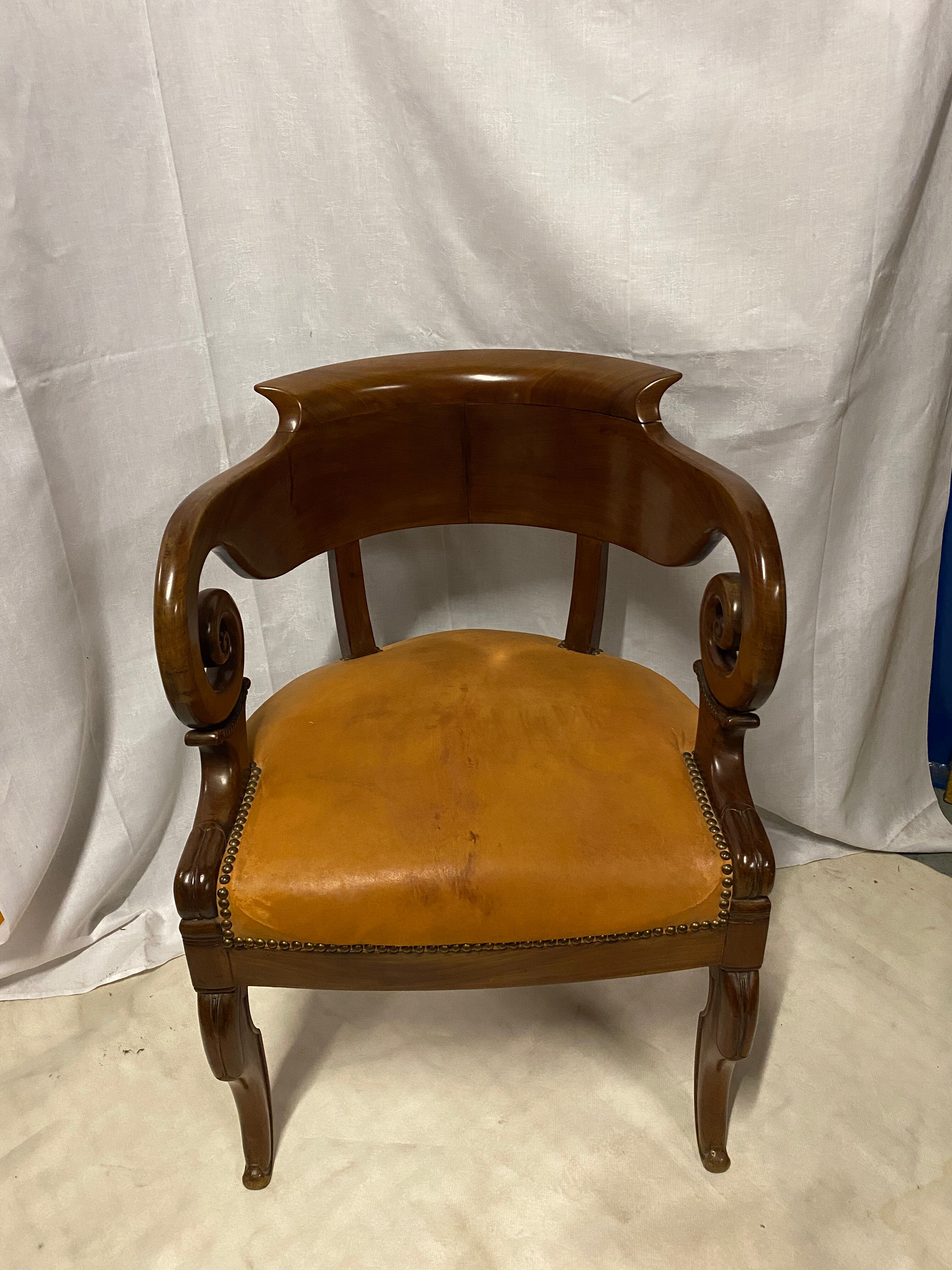 Mahogany office armchair with roll-ups