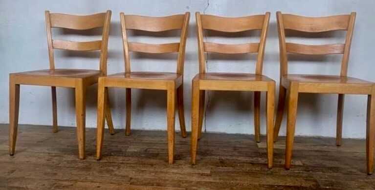 Set of 4 vintage bistro chairs in light wood