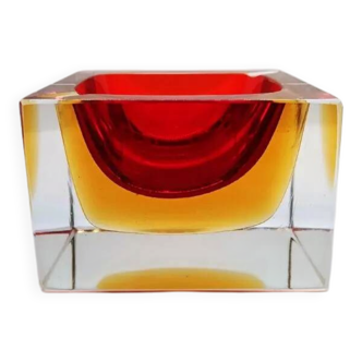 Cendrier, vide poche carré en verre de Murano signé Flavio Poli, années 1960