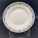 Limoges porcelain soup plates with blue border and small pink flowers – MSFP1