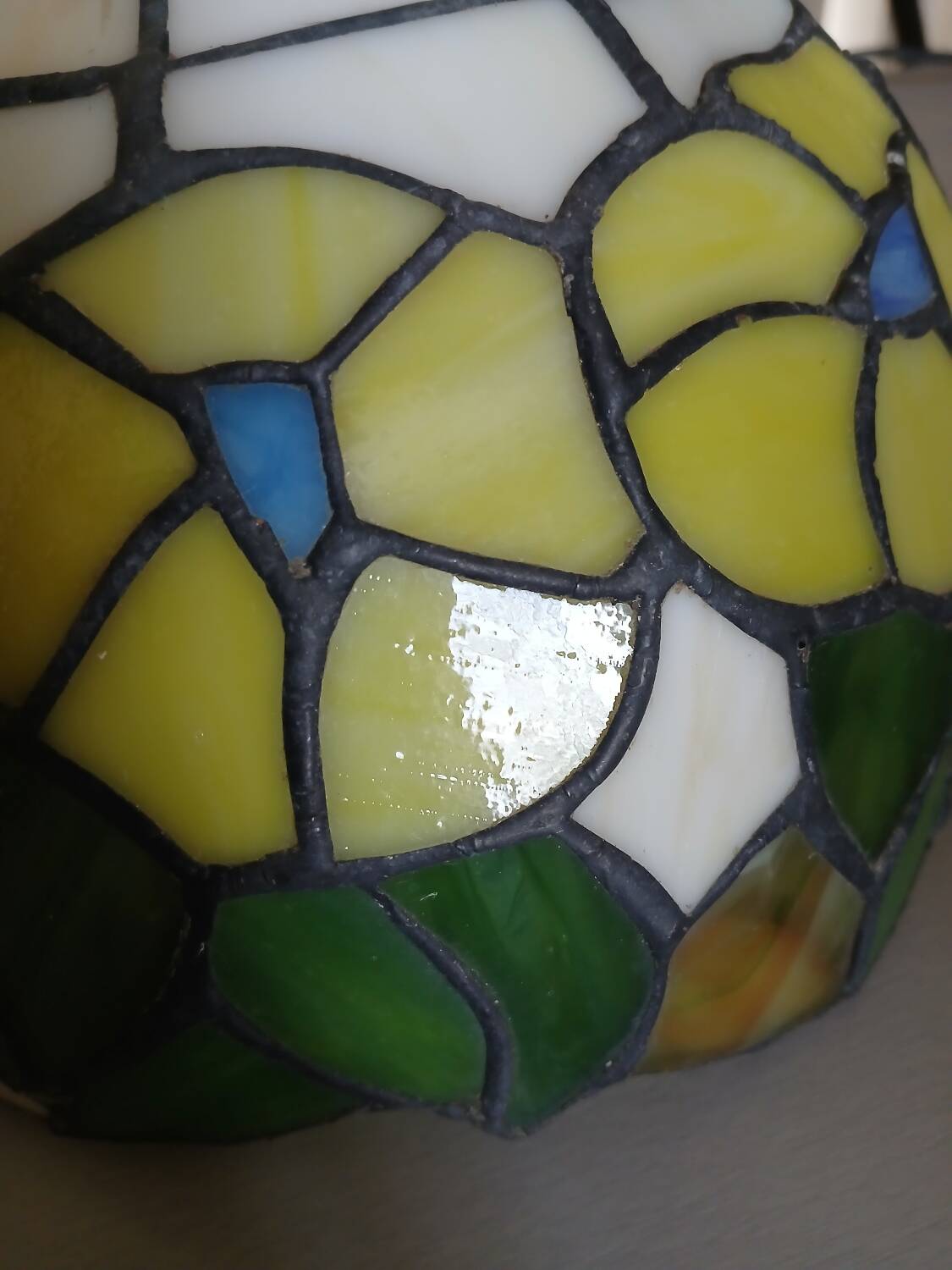 Antique stained glass and tin pendant light