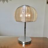 Pair of chrome-plated metal lamps with aluminum wire shades, 1990